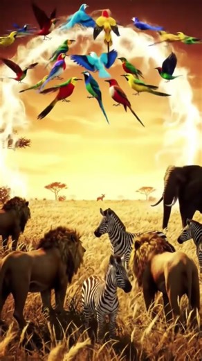 The Royal Gathering of Nature: A Golden Savannah Celebration 🦁🐘🦓🌅✨