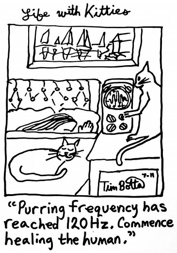 Purring frequency has reached 120 Hz. Commence healing the human. ❤️‍🩹 #purring #PurrTherapy #catcartoon #고양이 #illustrationartists #ThrowbackThursday #inkart #catart #catartist #mustlovecats | Tim Botta Visual Art