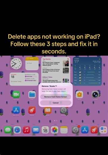 Can’t delete apps on iPad? Fix it fast with this step by step guide. Step 1: Press and hold the app → Remove App → Delete App Step 2: Settings → Screen Time → Allow Deleting Apps Step 3: Settings → General → iPad Storage → Delete App Works on all iPad models and iOS versions. Free up storage and fix missing delete option. ipad #ipadtips #ipadtutorial #applehelp #ioshelp #techtips