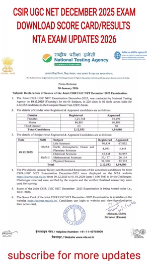 CSIR UGC NET DECEMBER 2025 EXAM RESULT | DOWNLOAD RESULTS AND ANSWER KEY | CSIR UGC NET NEW UPDATES