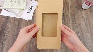 50 Pcs Greeting Card Storage Box Kraft Paper Box with PVC Transparent Window Greeting Card Envelope Applicable Bulk Frame Photo Storage Case Biscuit Applicable(5.39 x 7.36 x 1 Inch)