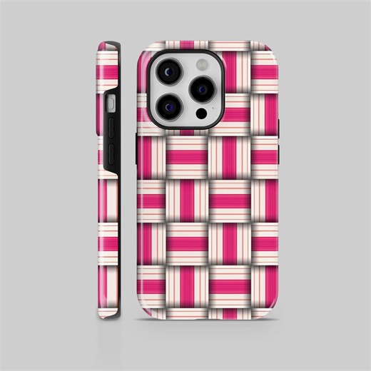 Pink Checkered Geometric Stripe Pattern | Modern Aesthetic Tough or TPU Phone Case - Etsy