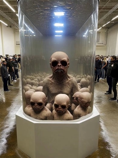 Welcome to the Zombie Museum! 🧟‍♂️📸 Filmed at a public exhibition inspired by Area 51, this massive tank is filled with bizarre zombie creatures on display for everyone to see. Is this the next step in science, or just an art project gone wild? Would you dare visit this place? #Zombie #Area51 #Exhibition #Museum #SciFi