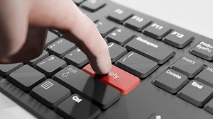 Download Hand About to Press Red Apply Button on Black Keyboard, 3D Keyboard, Red Apply Key Animation for free