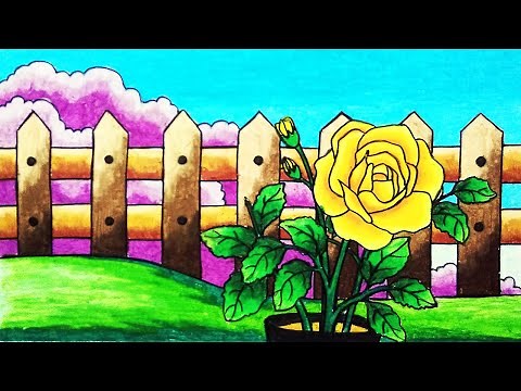 How to Draw Scenery of Rose Flower in the Garden Step by Step | Easy Rose Scenery Drawing