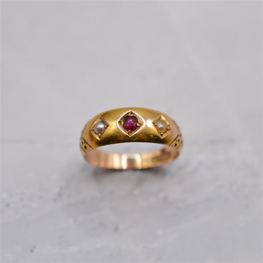 Antique Victorian 15ct Gold Ruby & Split Pearl Gypsy Ring, UK Size K 1/2 (US Size 5 1/2) - Etsy Australia