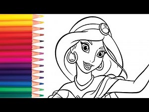 How to color Disney Princess JASMINE from Disney's ALADDIN with color pencils (very easy) in 8 Min