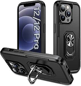 for 12 Pro Case for 12 Case for Apple 12/12pro Case, with Built-in 360° Swivel Ring Stand Shockproof Case for iPhone 12/12 pro Case-Black