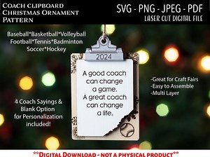 Laser Cut Digital File, Coach Clipboard Sports Christmas Ornaments SVG, Glowforge, Teacher, Clipboard SVG, Coach Gift, Team Gift, Sport Gift - Etsy