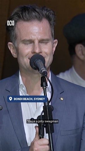 Singer David Campbell and his band performed Waltzing Matilda at a vigil on Sydney's Bondi Beach. Matilda was the youngest victim of last week's attack. | ABC Sydney
