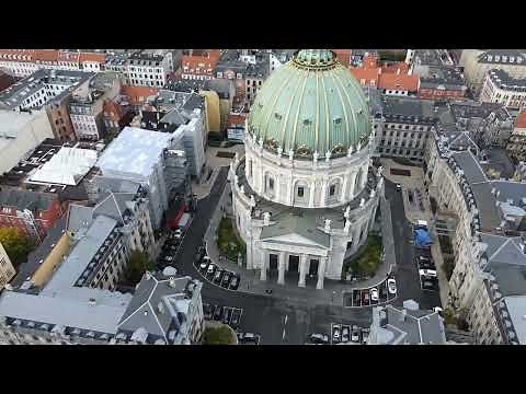 Marmorkirken or Frederiks Church. Viewed from Amalienborg. DRONE! - Copenhagen Denmark - ECTV
