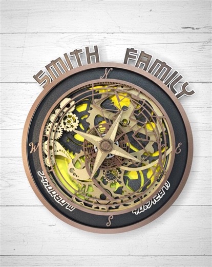 Steampunk Gear Compass Rose Laser Cut File, Multi-layered Wall Art SVG, Personalized Family Name Sign, 3D Mechanical Glowforge Project - Etsy Canada