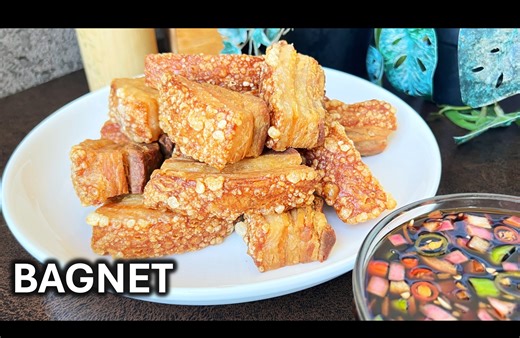 Paano Magluto ng Pork Belly BAGNET | Pork Belly Cracklings Ingredients: For boiling Pork Belly - 1.5 Kilos Water - 2 liters Bay Leaves - 3 pieces Black Peppercorn - 1 tbsp Sliced Ginger - 1 thumb size Onion - 1 medium size Garlic - 8 pieces Lemon grass - 3 stalks Salt - 2 tbsp Oil for frying For dipping’s Vinegar - 1 cup Soya sauce - ½ cup Chopped ginger - 1 thumb size Diced Onion - 1 medium size Chopped garlic - 2 pieces Green and red chili Black pepper powder - 1/4 tsp Liquid seasoning - 1 tsp
