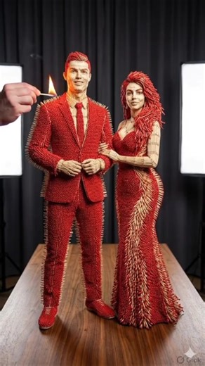 "Ronaldo & Georgina Matchstick Sculptures Catch Fire!" 🔥