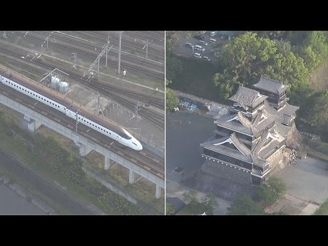 熊本城の石垣が崩壊 新幹線脱線、熊本で震度７