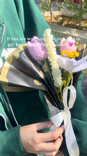 Loops & Knots 🧶 on Instagram: "Your sign to get her forever-living flowers next! 🌸 Yes, they won't rott and nor memories. 🫶🏻 We're taking orders for crochet flowers bouquets, different styles and designs can be made.💐 . . . #handmadewithlove #crochetdesigns #crochetflowers #crochetflowerbouquet #bouquet #flowers #reels #trend #foryou"