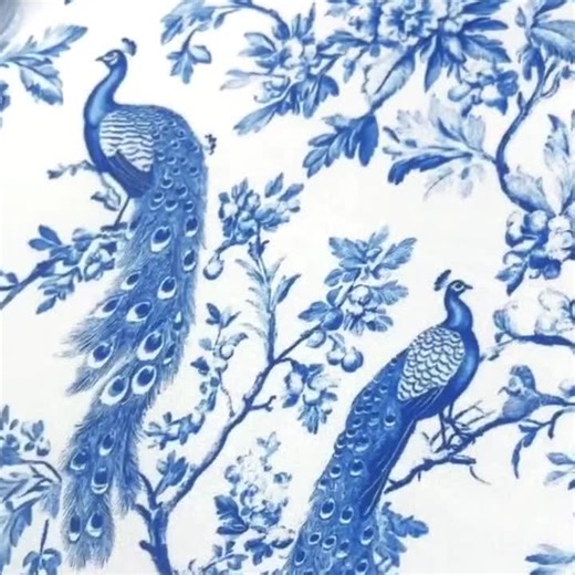 Blue Toile Fabric. French Style Toile Pattern, Leaves & Peacocks, Seamless Fabric. - Etsy