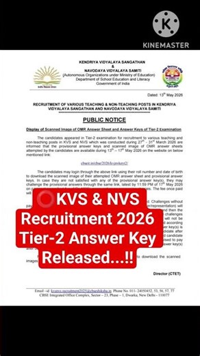 ⭕️KVS & NVS Recruitment 2026 Tier-2 Answer Key Released..,#kvs #nvs #टीजीटी #motivation