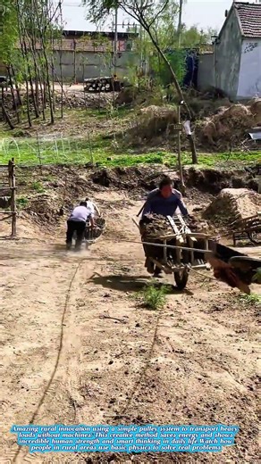 Genius PULLEY TRANSPORT 😱 No Machine Needed – Pure Human Power #farmingtips #gardeningtips #short