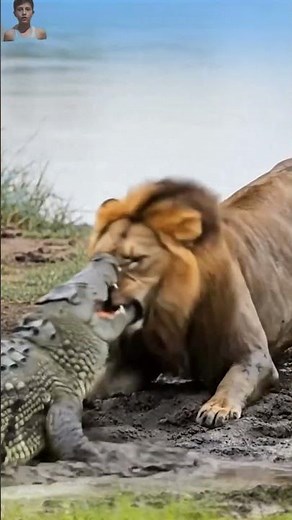 Wild Lion And Alligator Fight