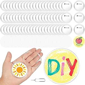 Yilloog 100 Pcs 2.25 Inch Acrylic Clear Buttons with 200 Paper 20 Sim Card Removal Tool Make Your Own Buttons Pin Clear Acrylic Design Badge for DIY Craft Activities