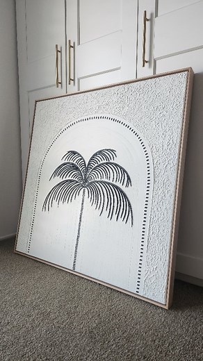 • UNDER THE ARCH • 1m x 1m textured palm 🌴 Painted in classic black white, framed in a deep edge Tasmanian Oak frame. | Textures by Jess