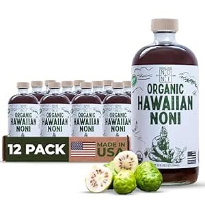 Healing Noni - 100% Pure Noni Juice - USDA Organic, Full Strength, Wellness Drink, Hawaiian-Grown Superfood - (32oz, 12 Pack)