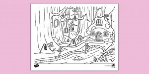 Enchanted Forest With Fairy House Coloring Sheet