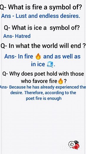 Fire And Ice Poem-1 Important Question Answer|#class10th |#questionanswer |#fireandice