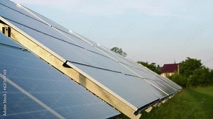 Solar panels on the sky background. Solar power plant. Blue solar panels. Alternative source of electricity. Solar farm