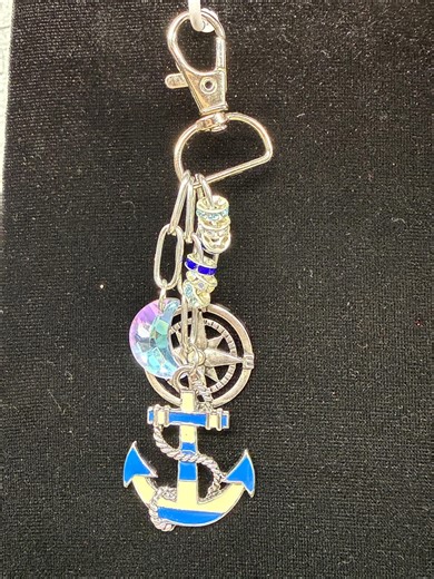 Nautical Anchor Keychain With Compass Charm - Etsy