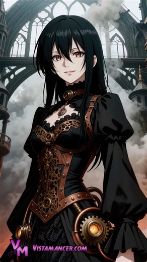 She’s the queen of steam and shadow ⚙️🔥 #Steampunk #Anime #aiart