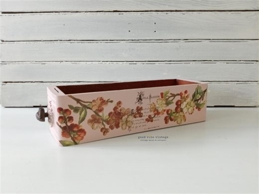 Upcycled Treadle Sewing Machine Drawer, Pink With Apple Blossom Design, Shabby Chic Organizer - Etsy