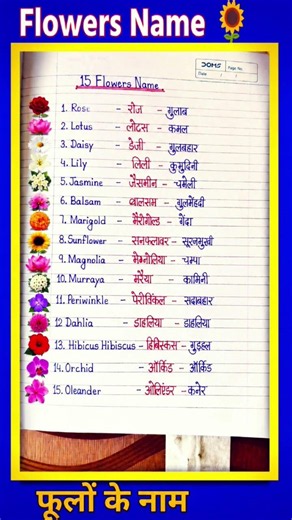 15 Flowers Name in English15 flowers name in Hindi|Flowers Name|फूलों के नाम|Foolon ke naam #shorts