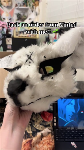 Had to use an Amazon box because why are boxes so expensive.. Only 3 masks left on my Vinted!! I’m surprised any actually ended up selling in the first place lol #furry #therian #cosplay #fursuit #quadrobics