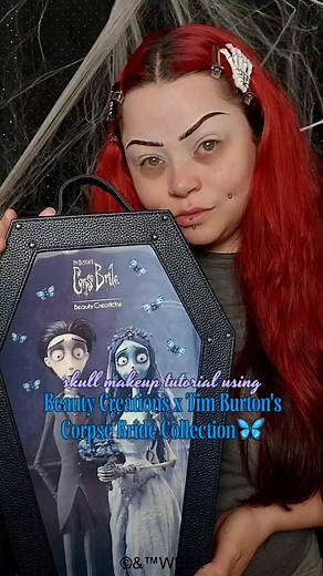Using the @beautycreations.cosmetics x Tim Burton's Corpse Bride collection to create a Corpse Bride inspired skull 🦋💀 #partner #beautycreations #corpsebride The original collection PLUS new goodies are available on the @beautycreations.cosmetics website now! 👀 The backpack collection includes: 🦋 Why So Blue? Multi-Use Palette 🦋 According To Plan Cream Contour Palette 🦋 Hopscotch Dual Ended Liquid Liner 🦋 Bridal Brush Dual Ended Contour Brush 🦋 I Do PH Lip Oil 🦋 Wilted Rose Tinted Lip O