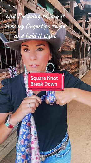 How to tie your wild rag or scarf with a Buckaroo Square Knot made EASY!!! Well… as easy as i can make it for you! #wildragaddict #wildragseason #wildragtutorial #scarftying #squareknottutorial #buckaroosquareknot #summertofallfashion #felthatseason #cowboyscarves #midwestcowgirl #cowboyfashion