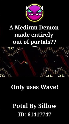 This easy medium demon uses only the wave gamemode and uses portals as obstacles #geometrydash
