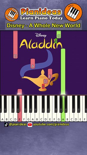 Disney Aladdin - A Whole New World (Un Mundo Ideal) » Piano tutorial #Aladdin #Disney #awholenewworld #unmundoideal #pianideas #pianotutorial #fy #fyp
