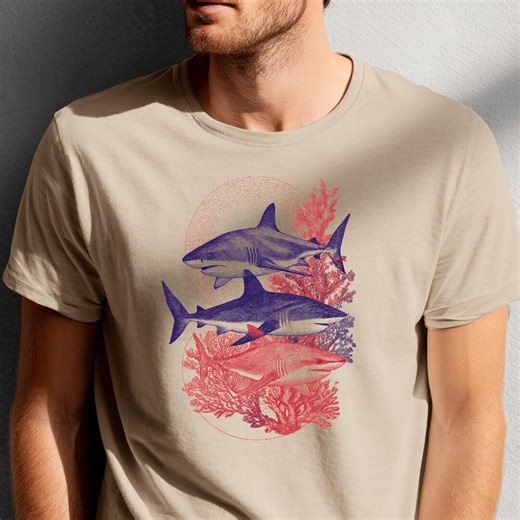 Shark T-shirt, Ocean Shark Graphic Tee, Marine Life Shirt, Shark Lover Gift, Underwater Animal Tee, Beach Summer Shirt, Sea Life T-shirt - Etsy