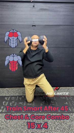 Chest and core in one move. Simple. Effective. Perfect for 45 . Do 15 reps × 4 and feel the difference. #️⃣ TikTok Hashtags: #FitnessOver45 #ChestWorkout #CoreWorkout #FitAfter50