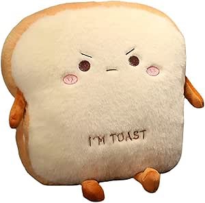 Goylmc Toast Bread Plush Pillow, Bread Stuffed Pillow,Food Plush Pillow with Hand Pocket Great Gift Choice for Kids Adults (15.7 * 13.7 in,Angry)