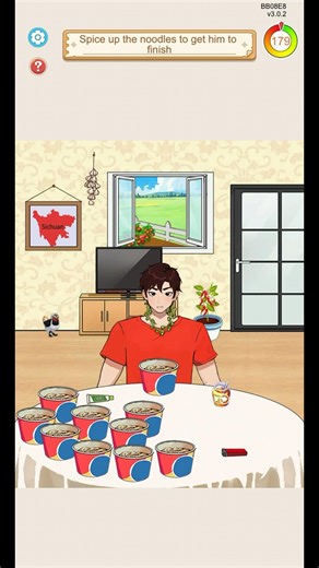 Tricky Puzzle: Brain Quest - Spicy Food - Spice up the noodles to get him to finish.