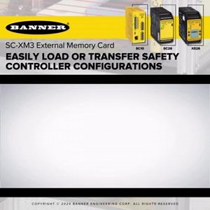 Looking for a way to quickly deploy safety controllers or replace existing units without connecting each controller to a computer to load the configuration? Banner has you covered with our SC-XM3 memory card. The SC-XM3 is compatible with our XS/SC26 series and SC10 series safety controllers. Here's a quick overview of how it works: 1️⃣ Create a safety controller configuration using our free software 2️⃣ Write the configuration to the SC-XM3 memory card 3️⃣ Power up your safety controller and in