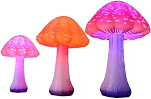 SAYOK Full Printing Colored Giant Inflatable Mushroom Decorations with Air Blower (1 Piece, 10ft Tall) Inflatable Decorations for Theme Park, Event, Party, Stage Decoration