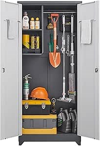 Outdoor Storage Cabinet, Lockable Metal Tool Shed with Sloping Waterproof Roof for Backyard, Garden, Patio, Lawn - Durable Outdoor Storage Sheds (Light Gray)