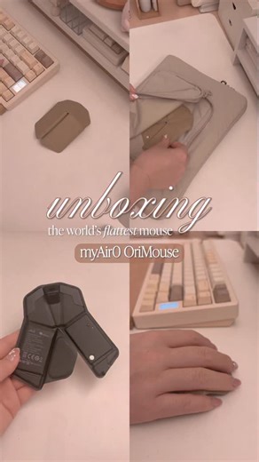 this is the flattest (and thinnest) mouse i have ever seen and i’m honestly quite blown away at how well it works! this is the @my_air0 OriMouse - it’s a flat mouse that folds into the shape of a normal mouse with magnets, and connects to your devices via Bluetooth. both sides have a tactile click feedback and scrolling is done by sliding your finger along the line in the middle. this was great to carry around as it’s much more portable than my vertical mouse that i love, and having this makes i
