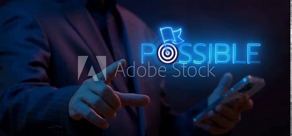 Possibility, positive thinking, confidence, optimism and achieve success concept. Businessman changing the word impossible to possible and believe we can do it, hope to overcome difficulty.