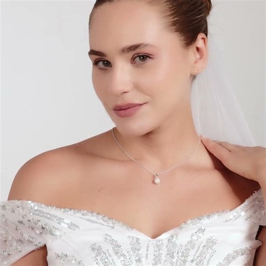 Silver Plated Shell Pearl Bridal Necklace