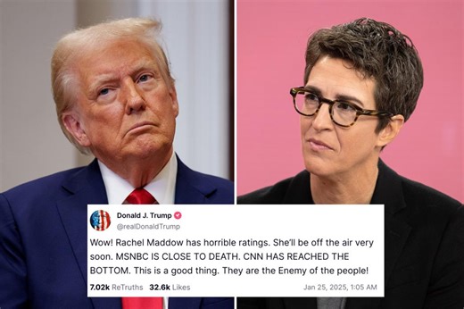 Trump blasts Rachel Maddow and cable news networks: ‘MSNBC IS CLOSE TO DEATH’